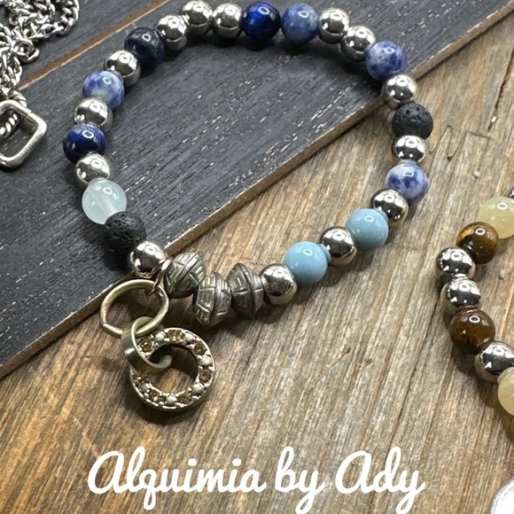 Alquimia Blue and Silver Beaded Bracelet aquamarine lapis - Picture 1 of 1